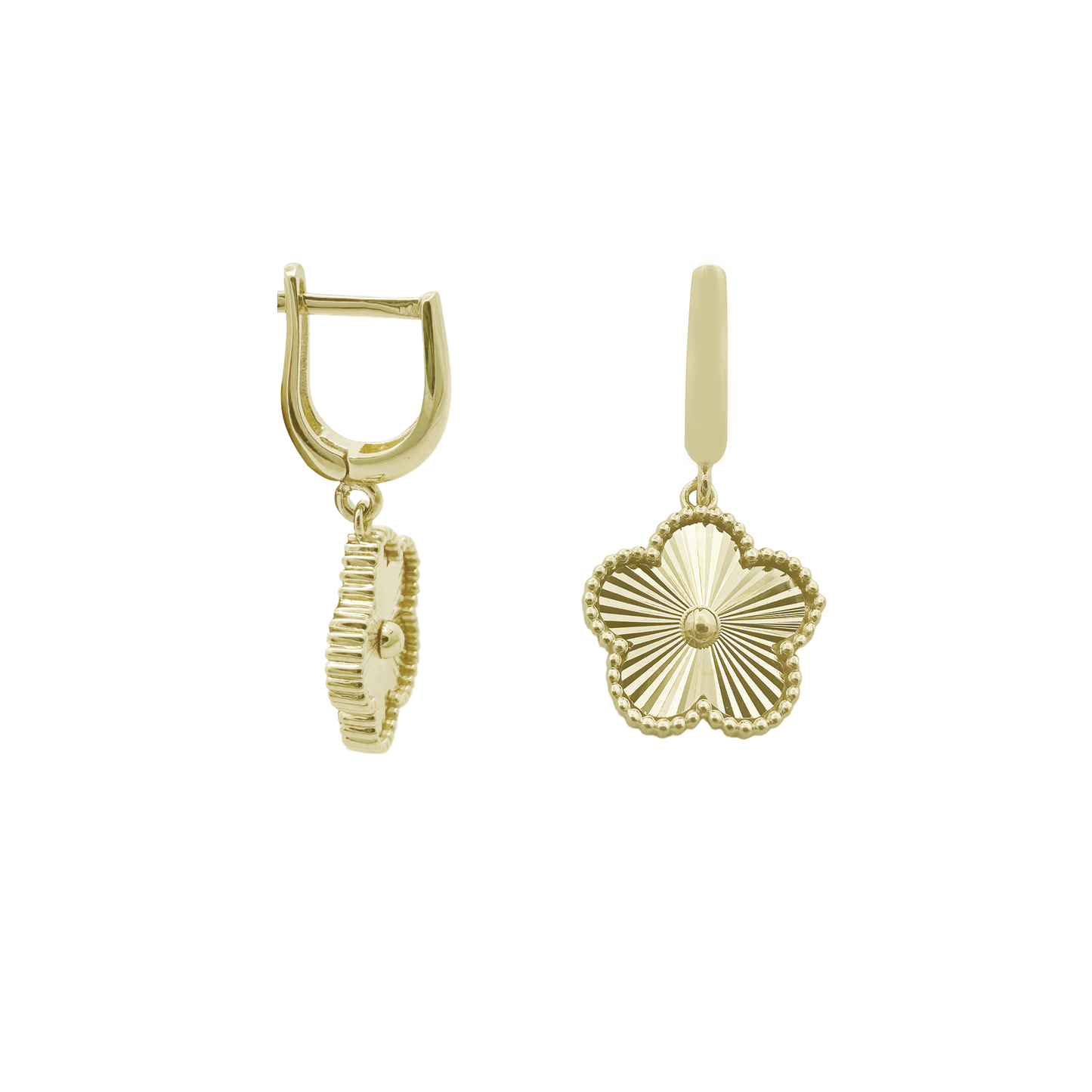 10K Yellow Gold Flower Drop Earrings 3.0Dwt