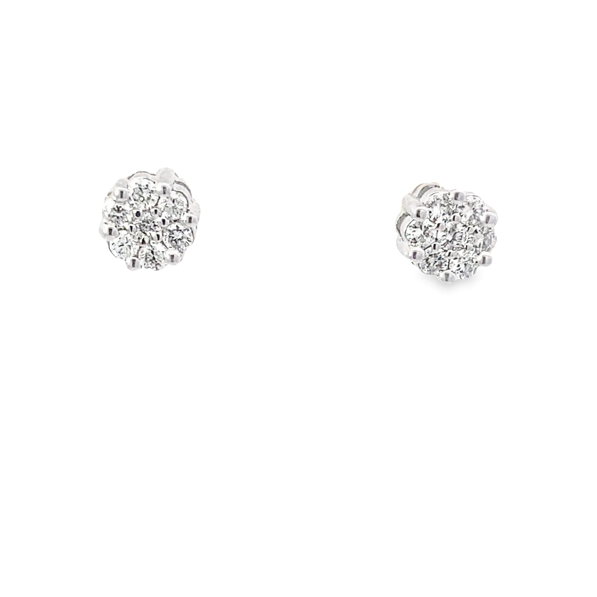 0.32Ctw 14K White Gold Diamond Flower Cluster Stud Earrings