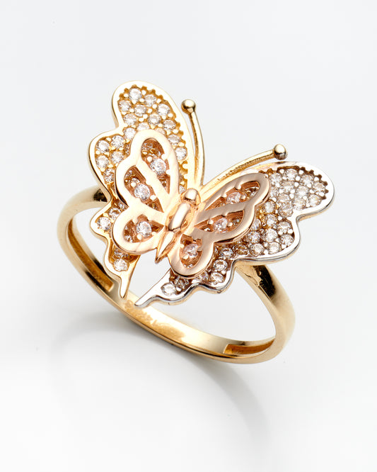 14K Tri Color Cz Butterfly Ring Size 7 1.8Dwt