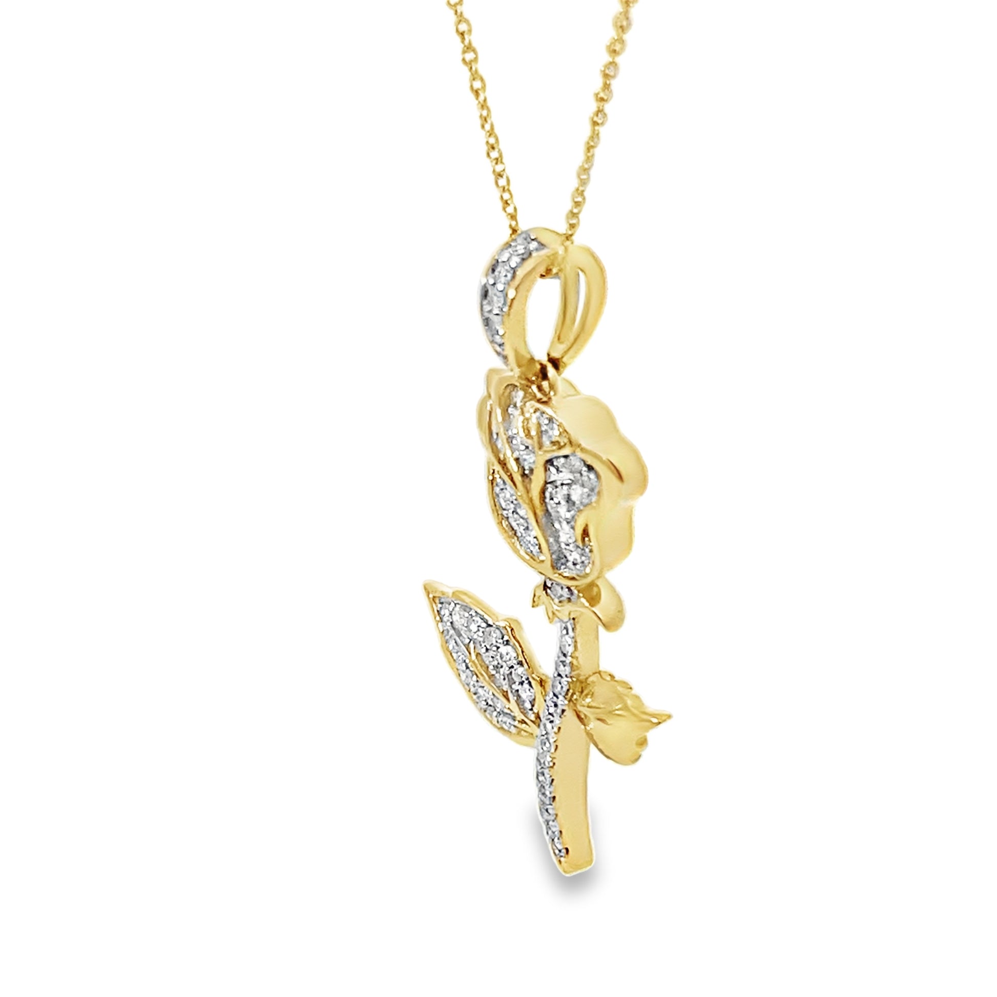 0.20Ctw 14K Yellow Gold Diamond Rose Necklace 20In 1.7Dwt