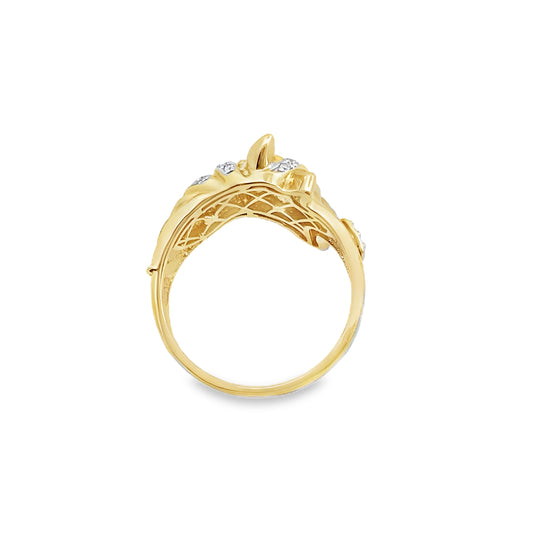 14K Yellow Gold Horse Head W/Cz Fashion Mens Ring Size 12 6.8Dwt