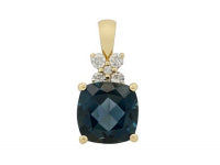 0.13Ctw Diamond & 2.74Ctw London Blue Topaz 14K Yellow Gold Pendant