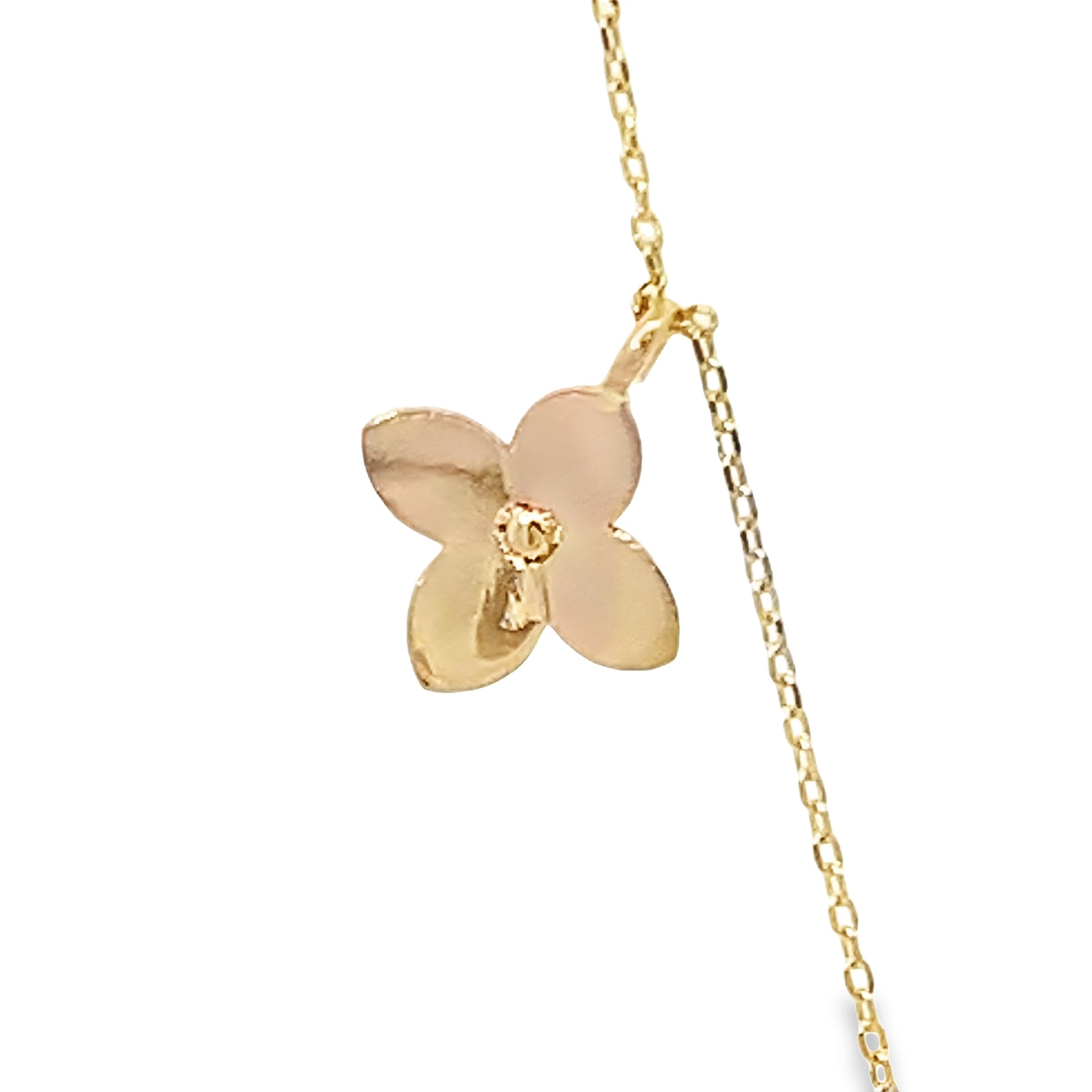 14K Yellow Gold Flower Station Necklace 18In