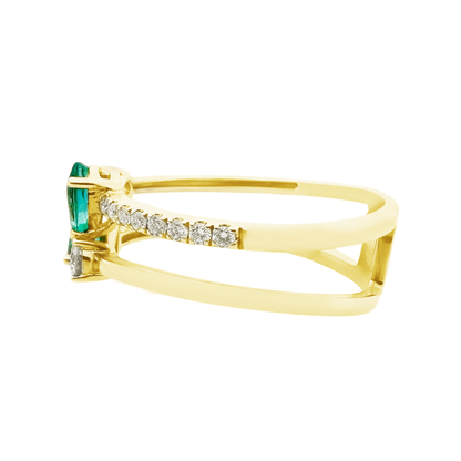 0.28Ct Dia 0.37Ct Em 14K Yellow Gold Emerald & Dia Fashion Ring Size 7 1.9Dwt