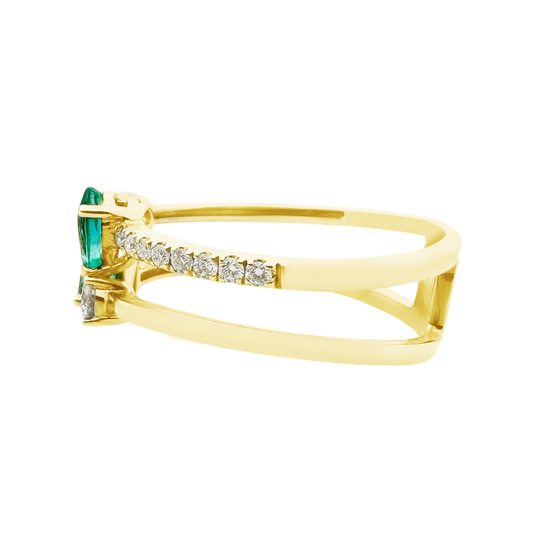 0.28Ct Dia 0.37Ct Em 14K Yellow Gold Emerald & Dia Fashion Ring Size 7 1.9Dwt