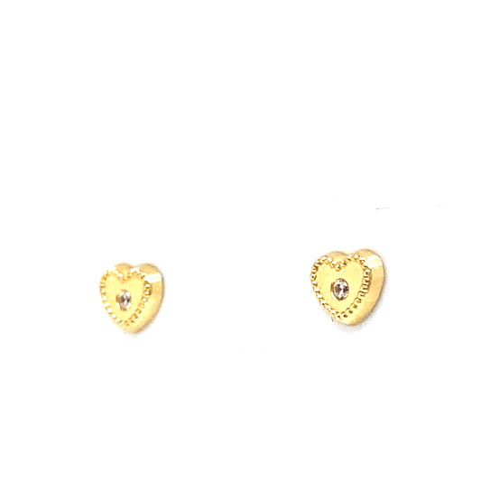 18K Yellow Gold Cz Heart Baby Stud Earrings