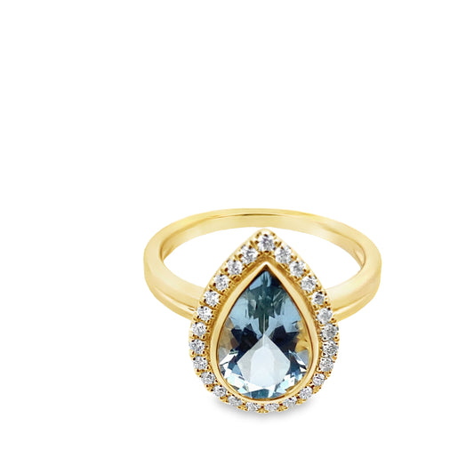 1.76 Aqpr/ 0.20Ctw Dird 14K Yellow Gold Aquamarine & Dia Ring Size 7 2.8Dwt