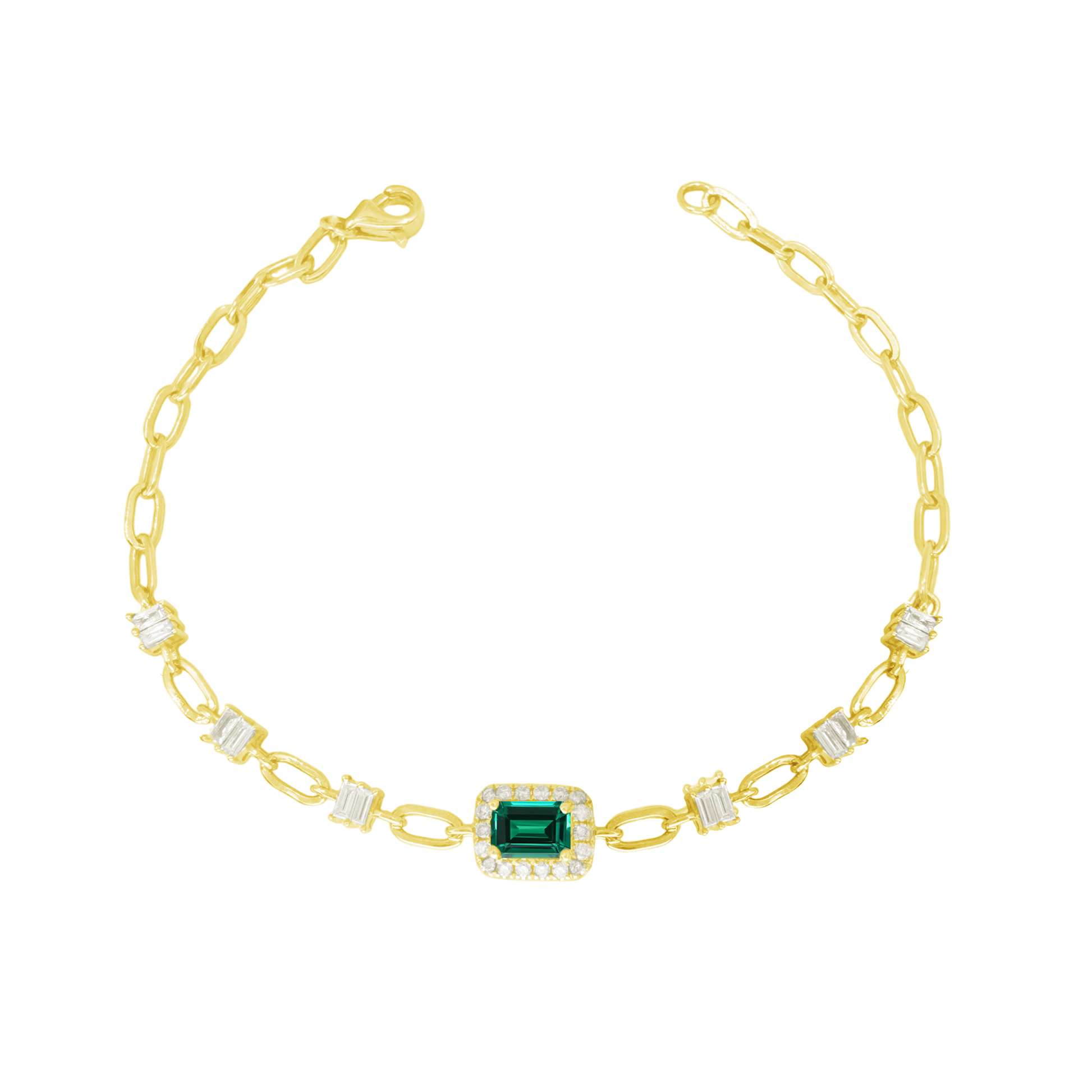 0.35Ct Dia 0.52Ct Em 14K Yellow Gold Dia & Emerald Bracelet 7In 2.2Dwt
