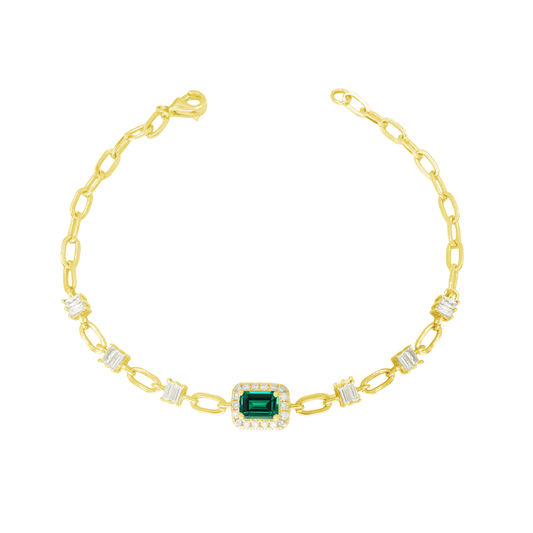 0.35Ct Dia 0.52Ct Em 14K Yellow Gold Dia & Emerald Bracelet 7In 2.2Dwt