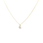 14K Yellow Gold Small Moon Pendant Necklace 18In