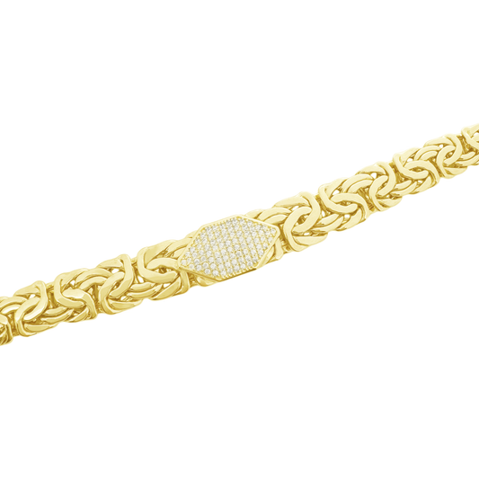 14K Yellow Gold Cz Byzantine Style Link Necklace 17In 17.4Dwt