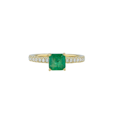 0.25Ct Diamond 0.99Ct Emerald 14K Yellow Gold Fashion Ring Size 7 1.8Dwt