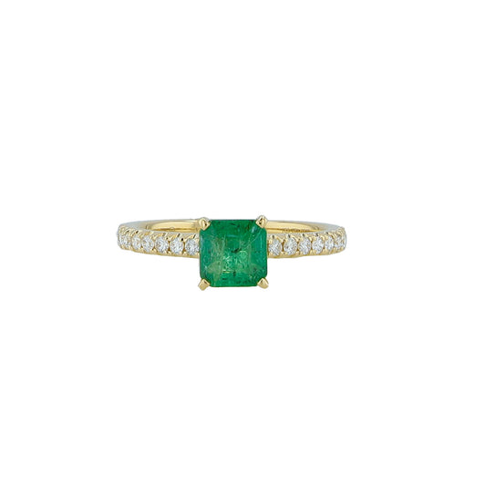 0.25Ct Diamond 0.99Ct Emerald 14K Yellow Gold Fashion Ring Size 7 1.8Dwt