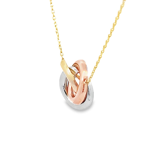 14K Tri Color Love Knot Pendant Necklace 18In
