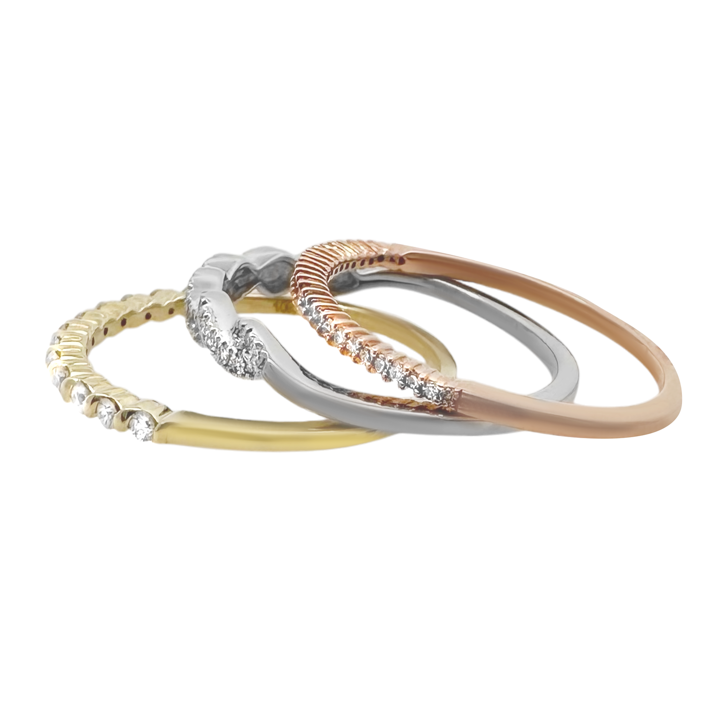 0.25Ctw 10K Tri Color Gold Diamond Lds Stackable Band Size 7 1.7Dwt