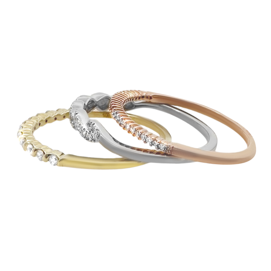 0.25Ctw 10K Tri Color Gold Diamond Lds Stackable Band Size 7 1.7Dwt