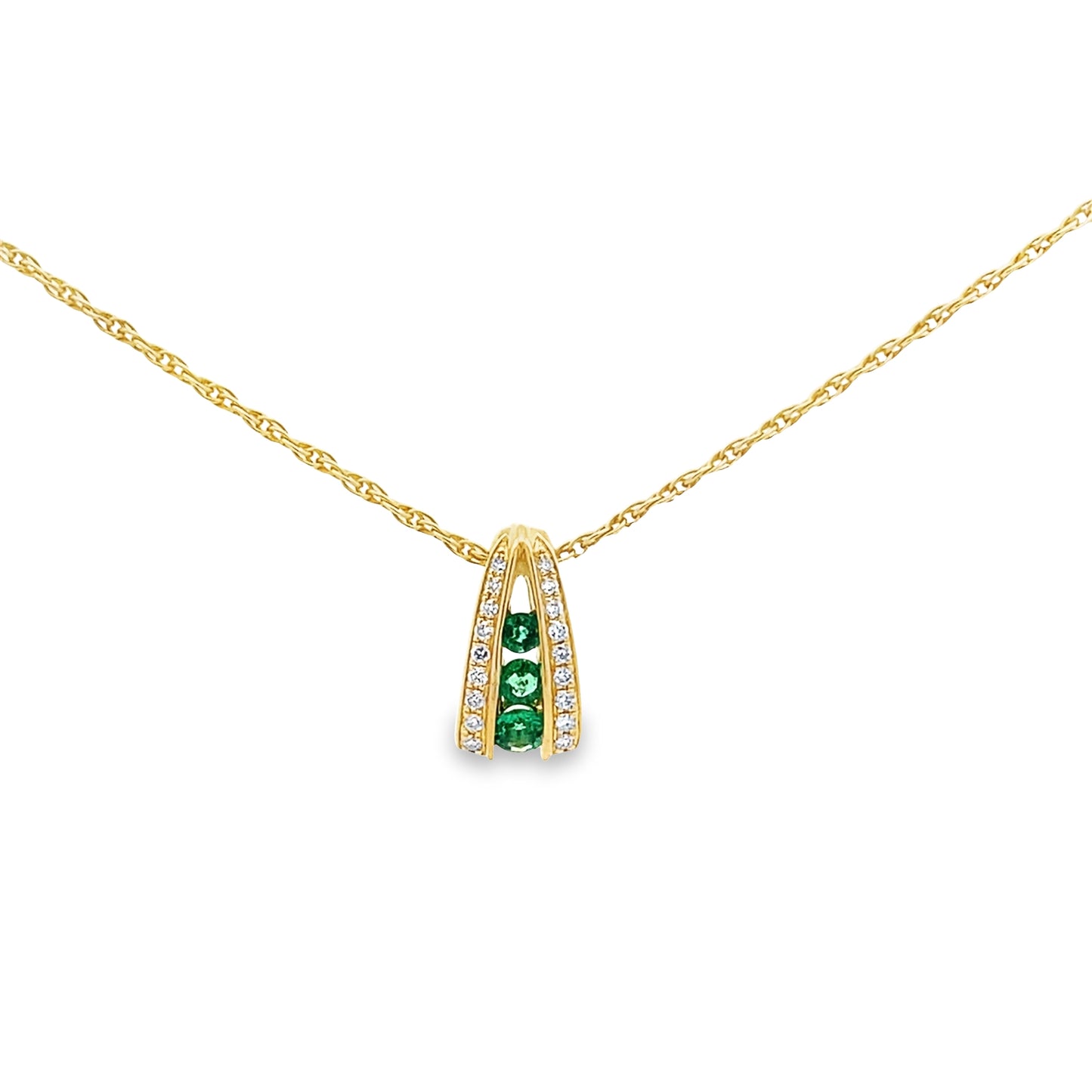 0.11Ctw Dird/ 0.22Emrd 14K Yellow Gold Emerald & Diamond Pendant 0.8Dwt