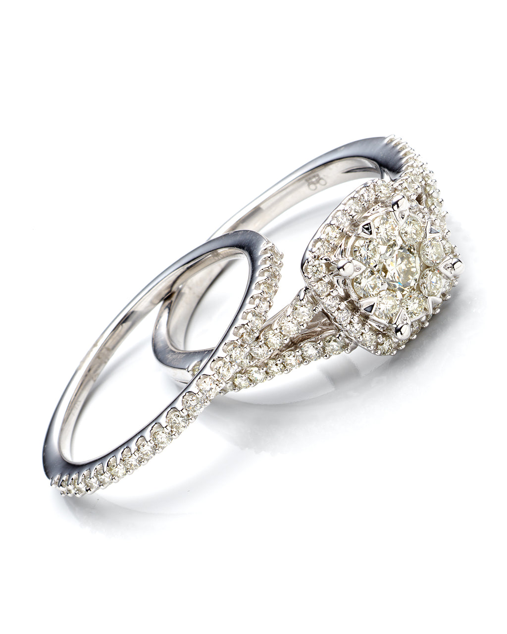 1Ctw 14K White Gold Diamond Wedding Set Size 7 4.4Dwt