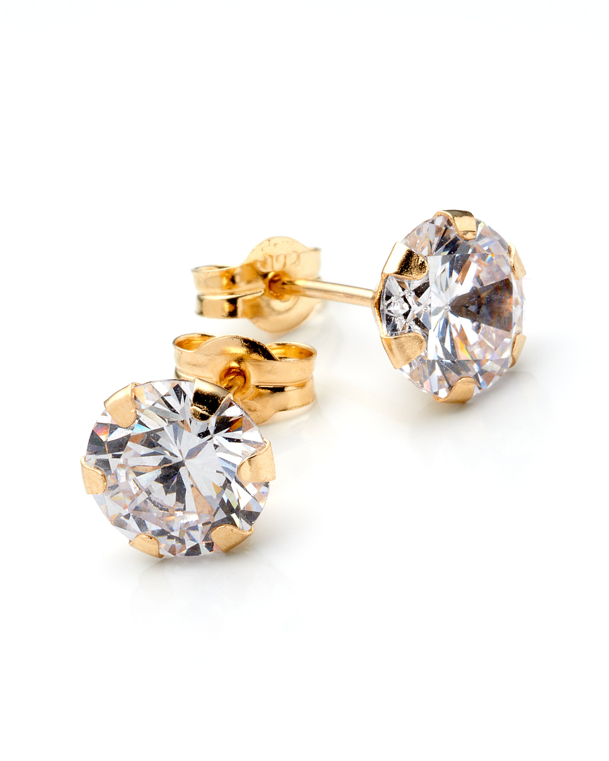 14K Yellow Gold Cz Stud Earrings