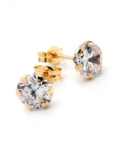 14K Yellow Gold Cz Stud Earrings