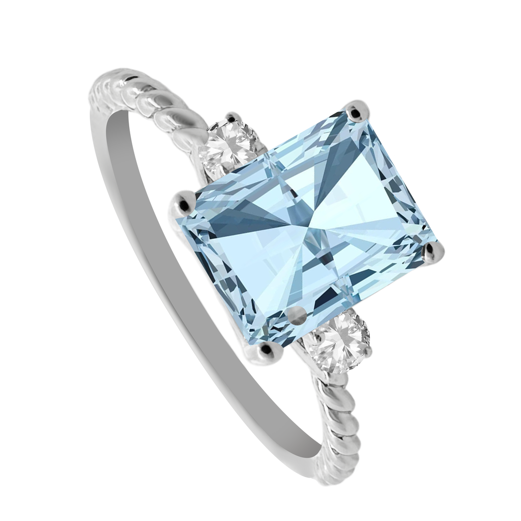 1.40Aqgt 0.09 Dird 14K White Gold  Aquamarine & Dia Ring Size 7 1.5Dwt