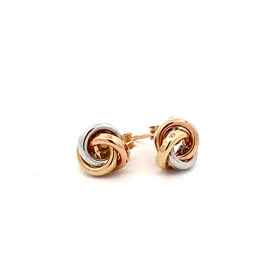 14K Tri Color Love Knot Stud Earrings