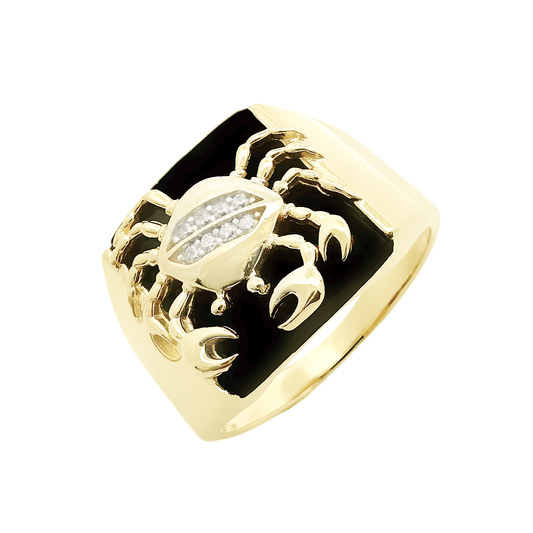 14K Two Tone Gold Crab & Onyx Fashion Mens Ring Size 12.75 5.6Dwt