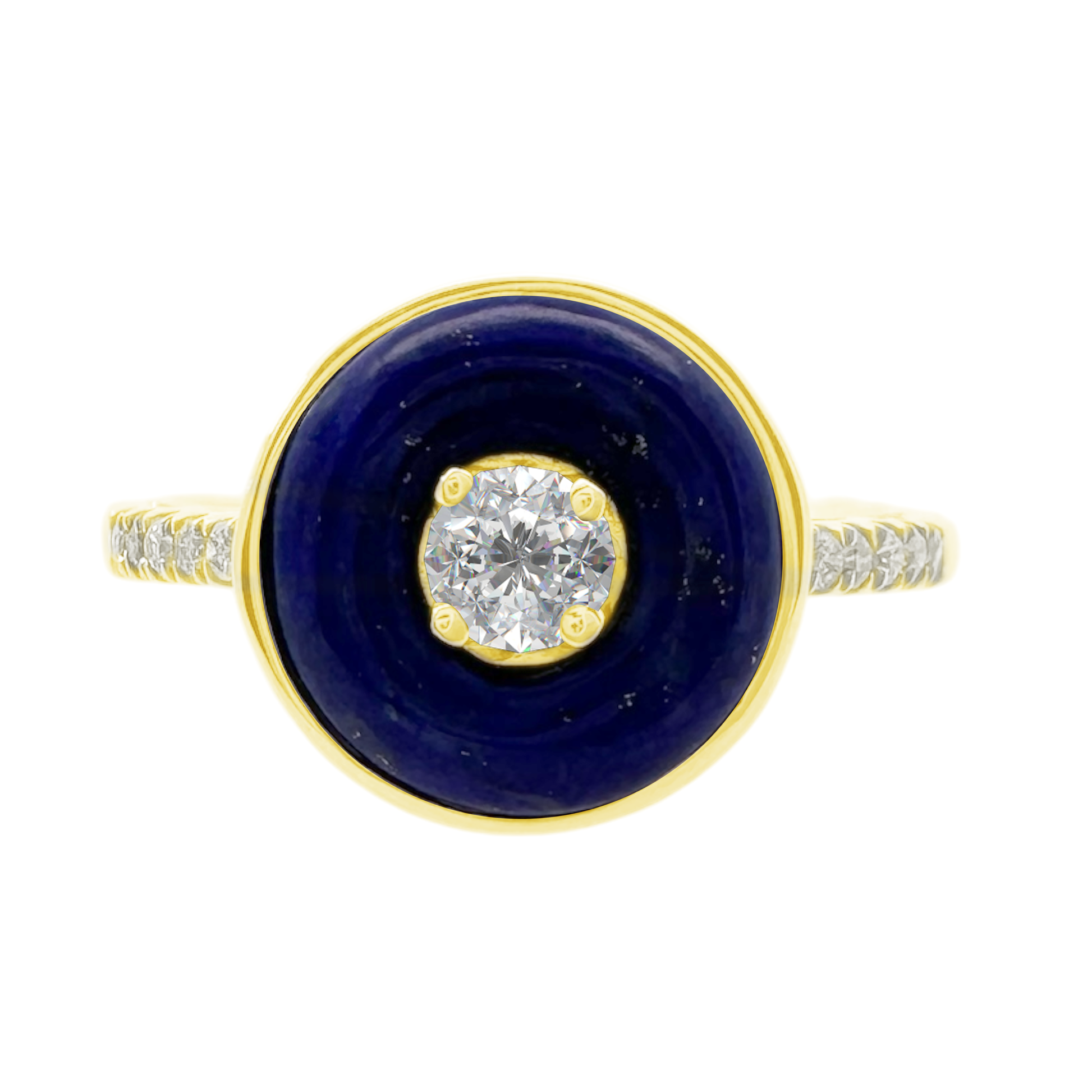 0.20Ct Dia 1.19Ct Lp 14K Yellow Gold Dia & Lapis Fashion Ring Size 7 1.6Dwt