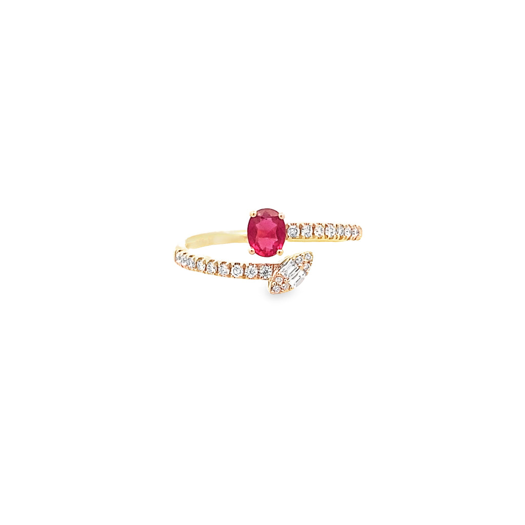 0.45Ctw Rbov/ 0.05 Dibd/0.18 Dird 14K Yellow Gold Ruby & Diamond Ring Size 7 1.4Dwt