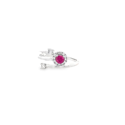 0.22Ctw Dird/0.28Ctw Rbrd 14K White Gold Ruby & Diamond Ring Size 7 2.0Dwt