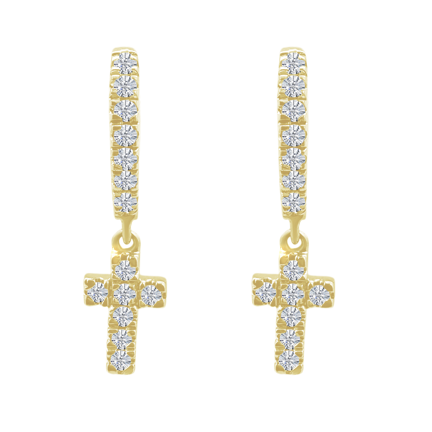 0.33Ctw 10K Yellow Gold Diamond Hoop W/Cross Earrings