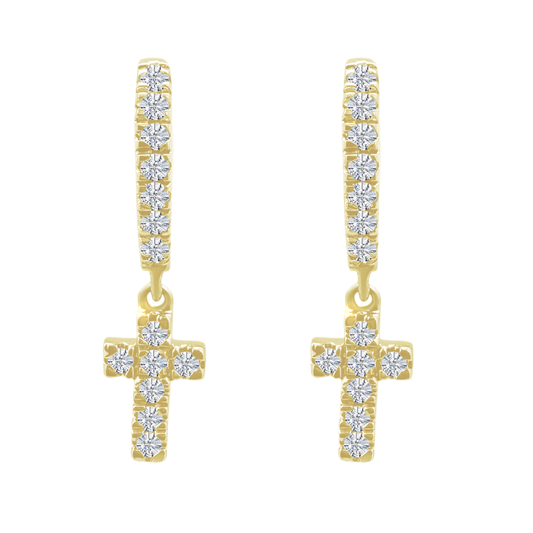 0.33Ctw 10K Yellow Gold Diamond Hoop W/Cross Earrings