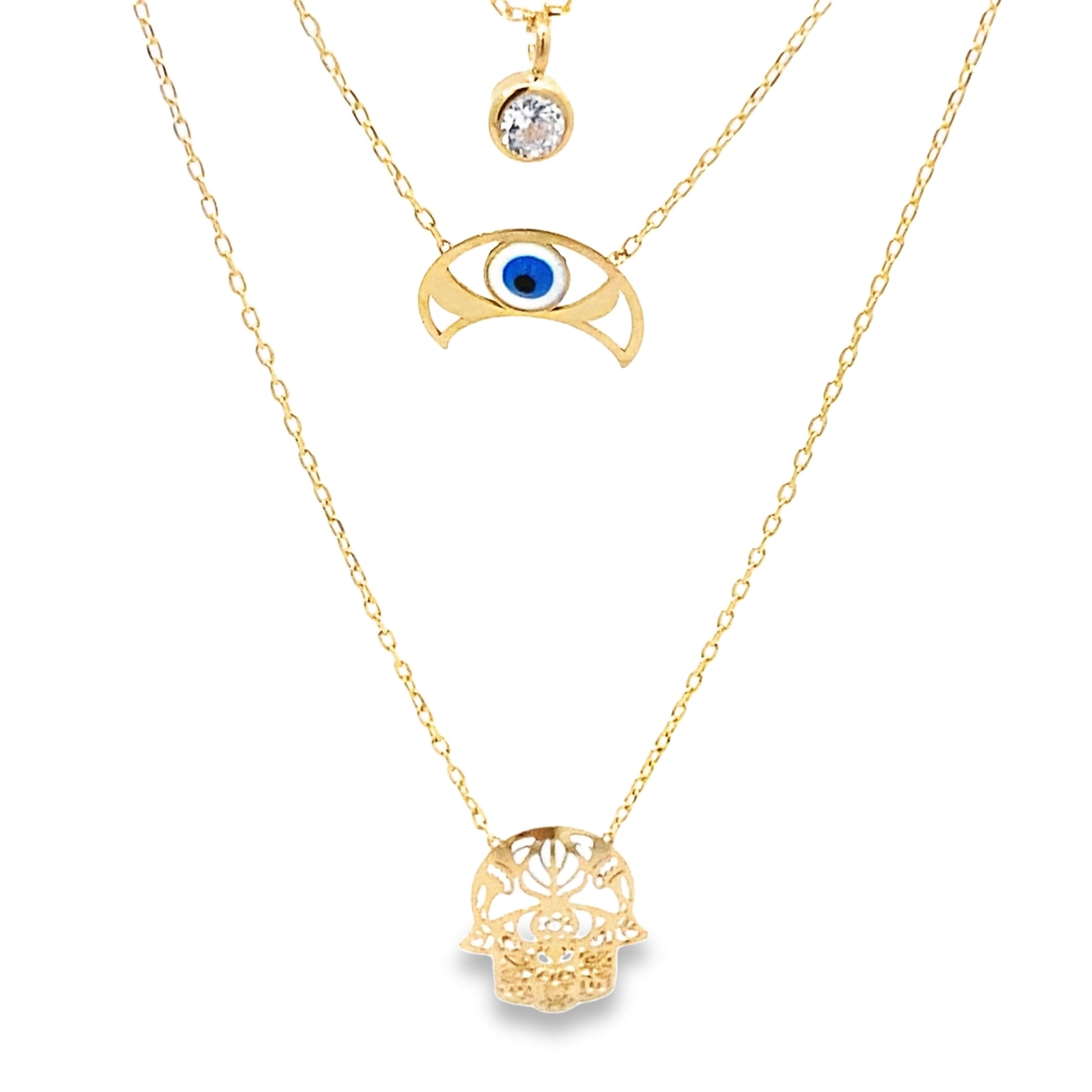 14K Yellow Gold Ladies 3 Layer Necklace 18In