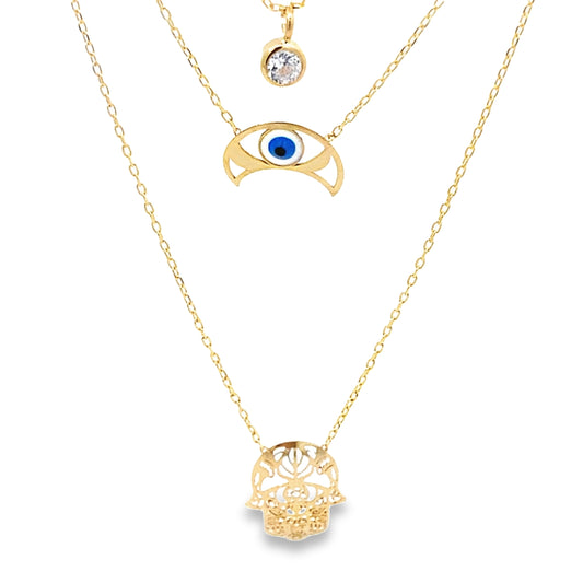 14K Yellow Gold Ladies 3 Layer Necklace 18In