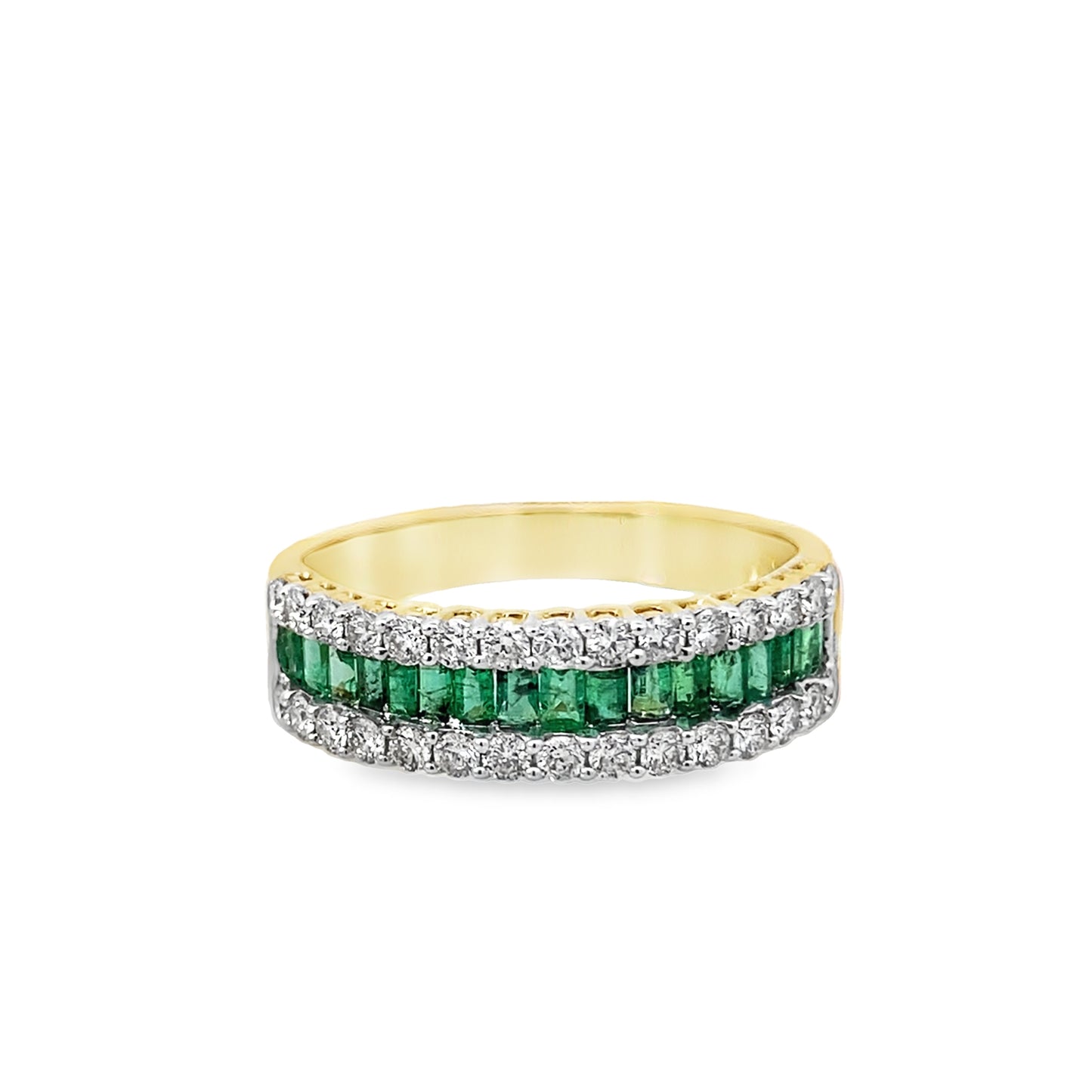 0.53Ctw Diamond 0.64Ctw Emerald 14K Yellow Gold Ladies Fashion Ring Size 7 2.1Dwt