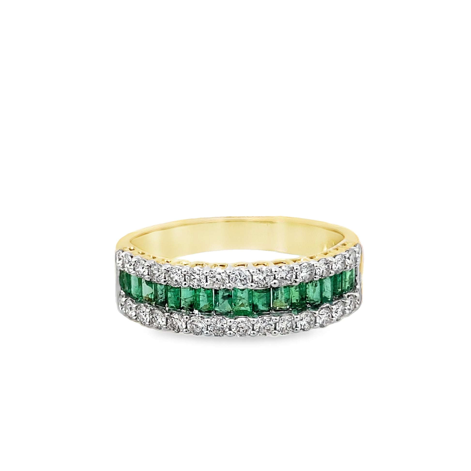 0.53Ctw Diamond 0.64Ctw Emerald 14K Yellow Gold Ladies Fashion Ring Size 7 2.1Dwt