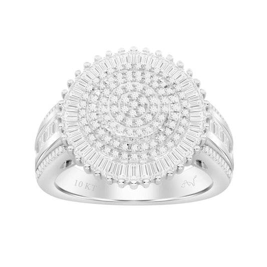 LADIES RING 1.00CT ROUND/BAGUETTE DIAMOND 10K WHITE GOLD