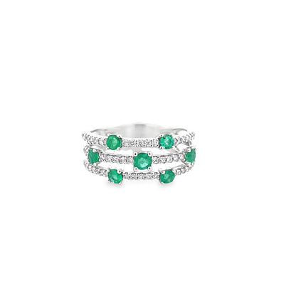 0.31Ctw Dird/0.51Ctw Emrd 14K White Gold Emerald & Diam Ring Size 7 3.0Dwt