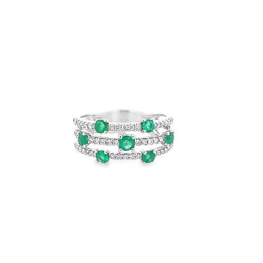 0.31Ctw Dird/0.51Ctw Emrd 14K White Gold Emerald & Diam Ring Size 7 3.0Dwt