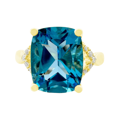 0.075Ct Dia 3.54Ct Bt 14K Yellow Gold Dia & Swiss Blue Topaz Fashion Ring Size 7 2.2Dwt
