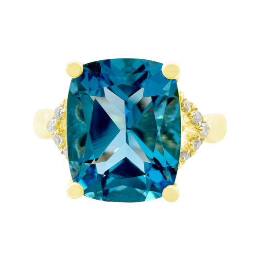 0.075Ct Dia 3.54Ct Bt 14K Yellow Gold Dia & Swiss Blue Topaz Fashion Ring Size 7 2.2Dwt