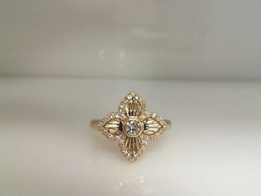 0.33Ctw 14K Yellow Gold Diamond Flower Ring Size 7 2.2Dwt