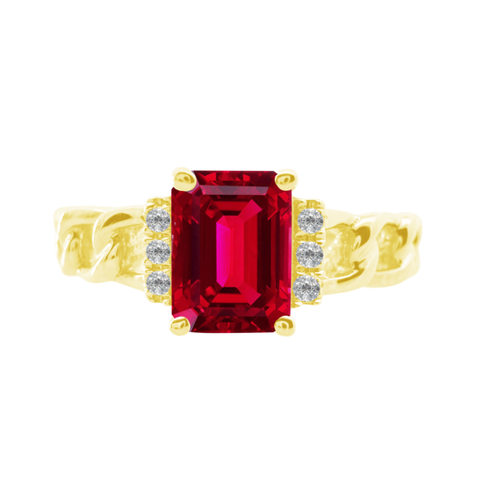 0.04Ct Dia 0.95Ct Ru 14K Yellow Gold Dia & Ruby Fashion Ring Size 7 1.6Dwt