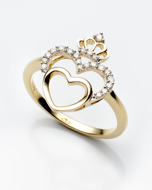0.15Ctw 10K Yellow Gold Diamond Crowned Heart Ring Size 7 1.5Dwt