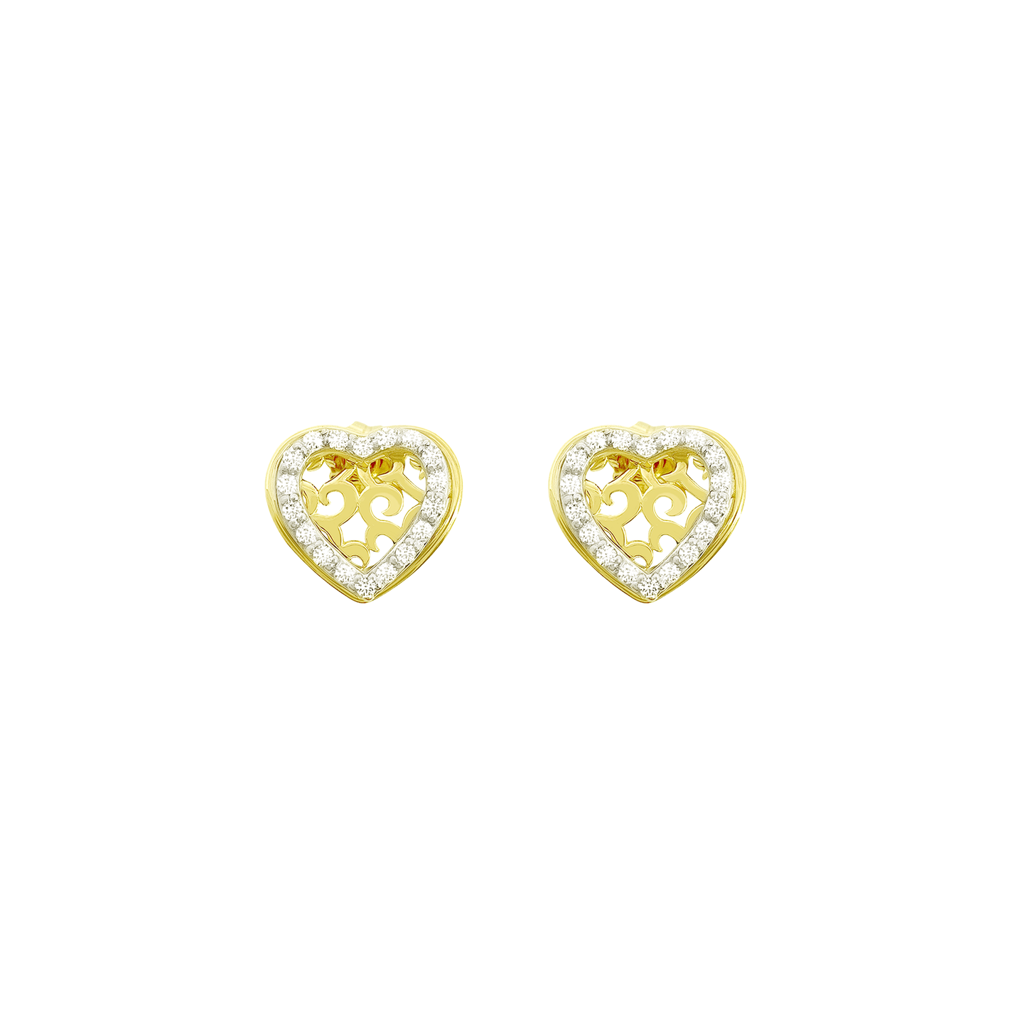 10K Yellow Gold Diamond Heart Stud Earrings 1.8Dwt