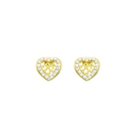 10K Yellow Gold Diamond Heart Stud Earrings 1.8Dwt