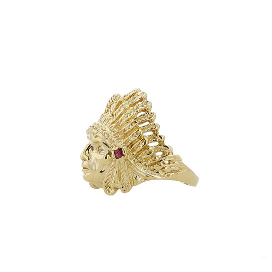 10K Yellow Gold Indian Chief Style Fashion Ring Size 13 10.9Dwt