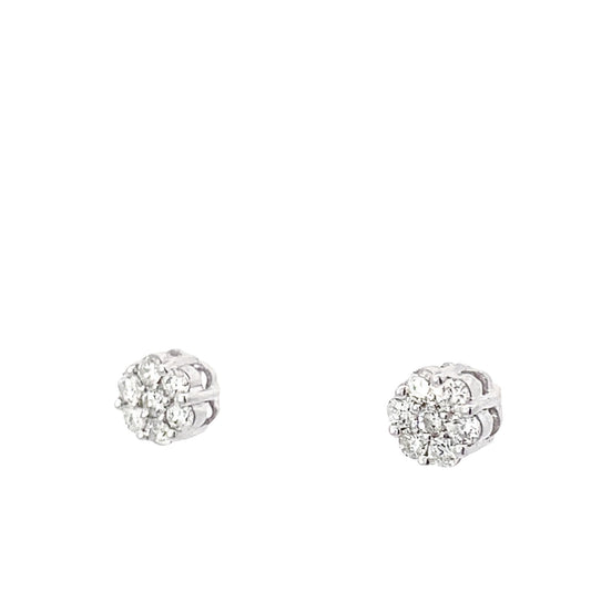 0.25Ctw 14K White Gold Diamond Flower Cluster Stud Earrings