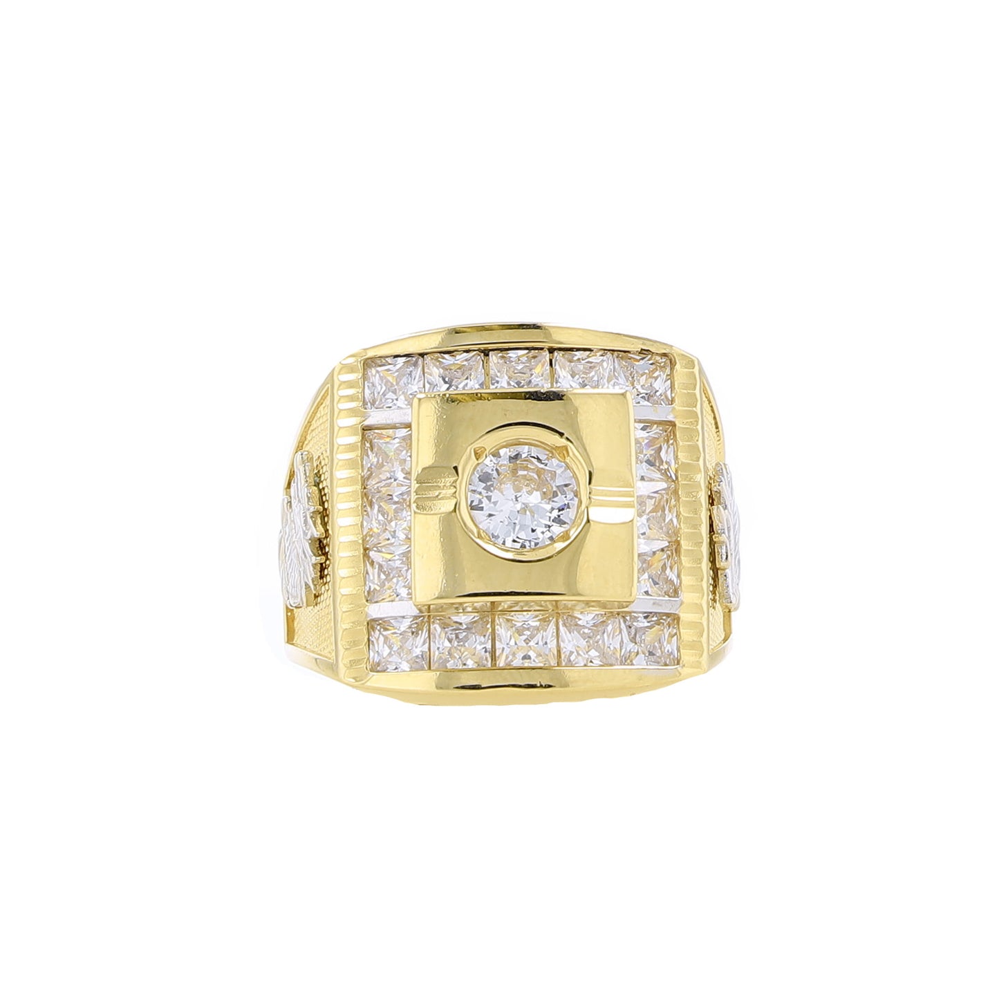 14K Two Tone Gold Cz Fashion Ring Mens Size 11 10.8Dwt