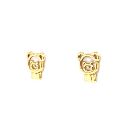 18K Yellow Gold Mother Of Pearl Bear Stud Earrings